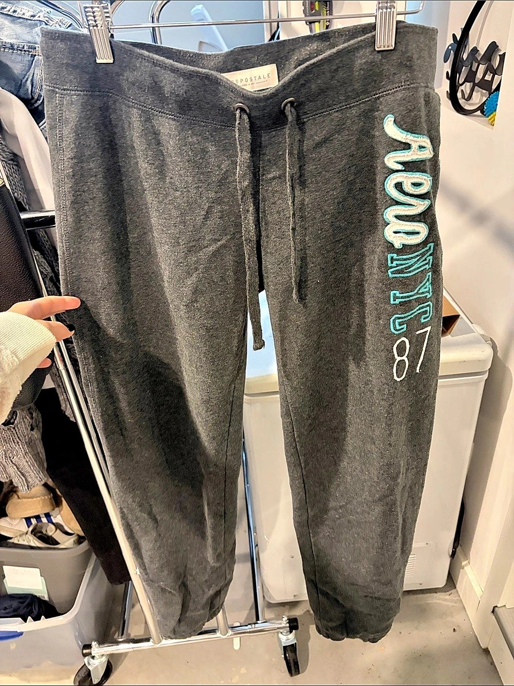 Aeropostale Aeronyc 87 Graphic Sweatpants Joggers Gray Medium